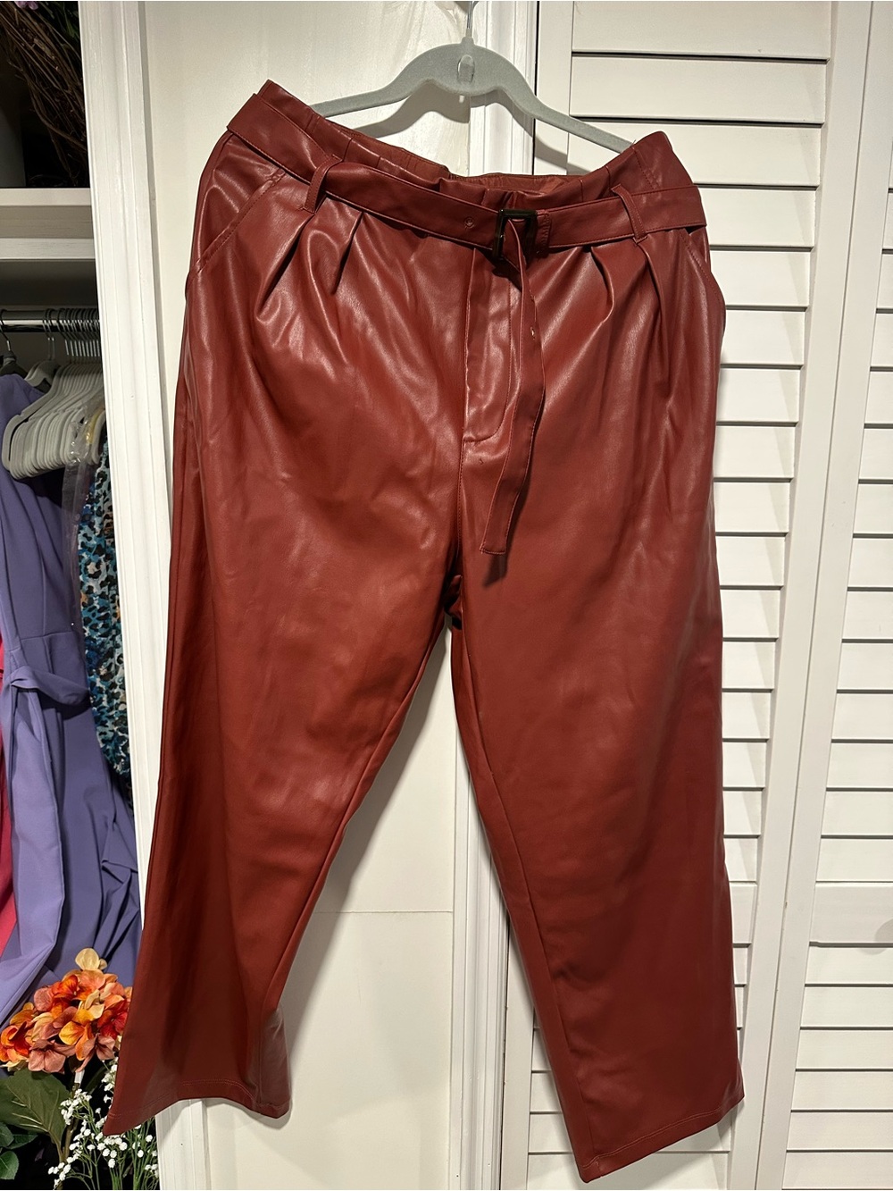 Who What Wear Faux Leather Belted Pants Rust Size 14